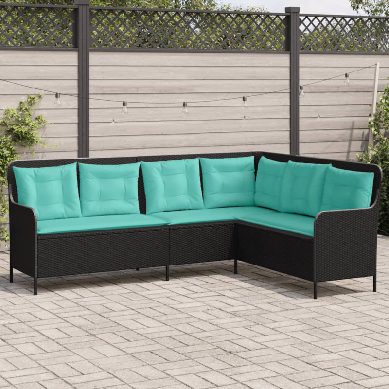 Canapé de patio avec coussins en L Ebern Designs, Turquoise, Noir, noir, noir, noir