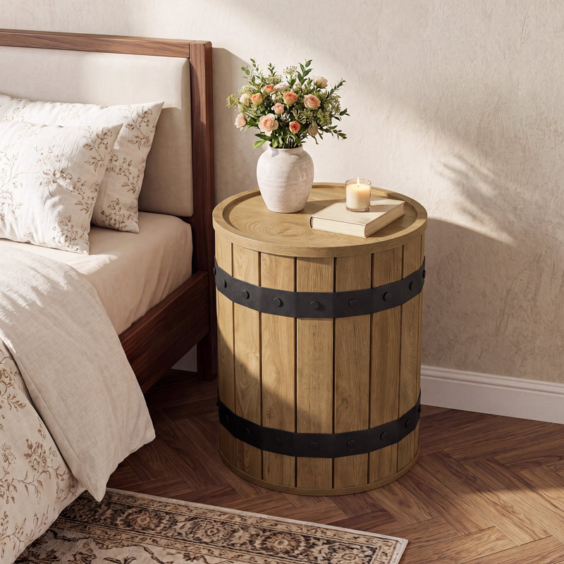 Table d'appoint ronde avec rangement dissimulÃ©, Light Brown