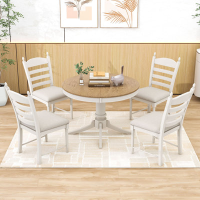 Gracelinn 5 - Piece Pedestal Dining Set, Wood Round Extendable Dining Table and 4 Upholstered Chairs