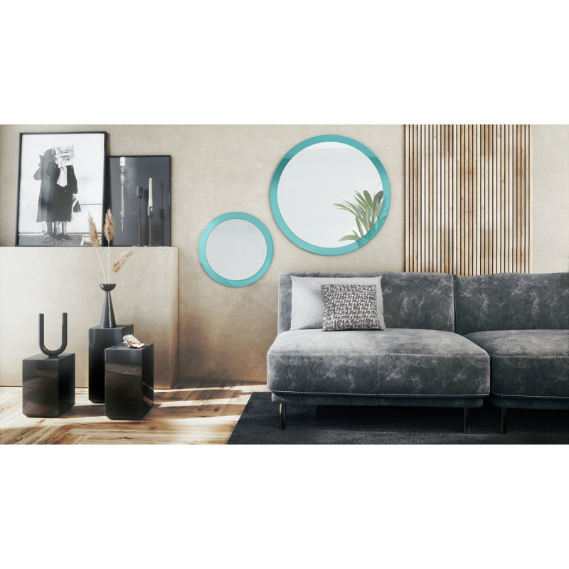 Alajandro Engineered Wood Flat Wall Mirror, High-Gloss Petrol