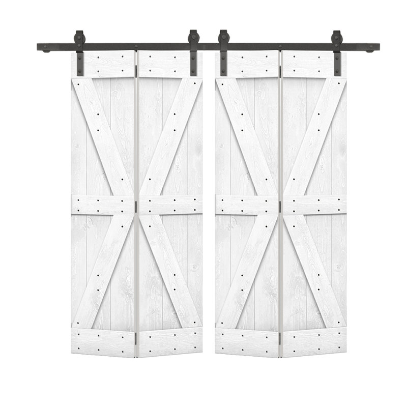 Pine Wood Bi-Fold Barn Door with Sliding Hardware Kit, 60" x 84", White