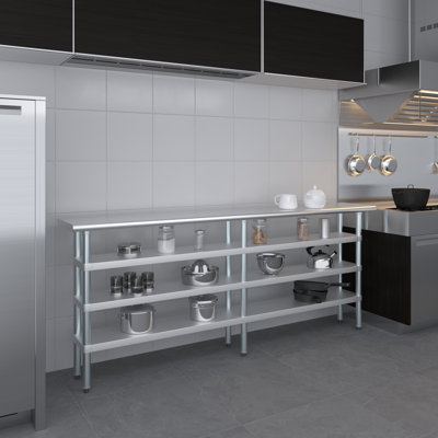 14 po X 84 po Table en acier inoxydable avec trois tablettes inférieures