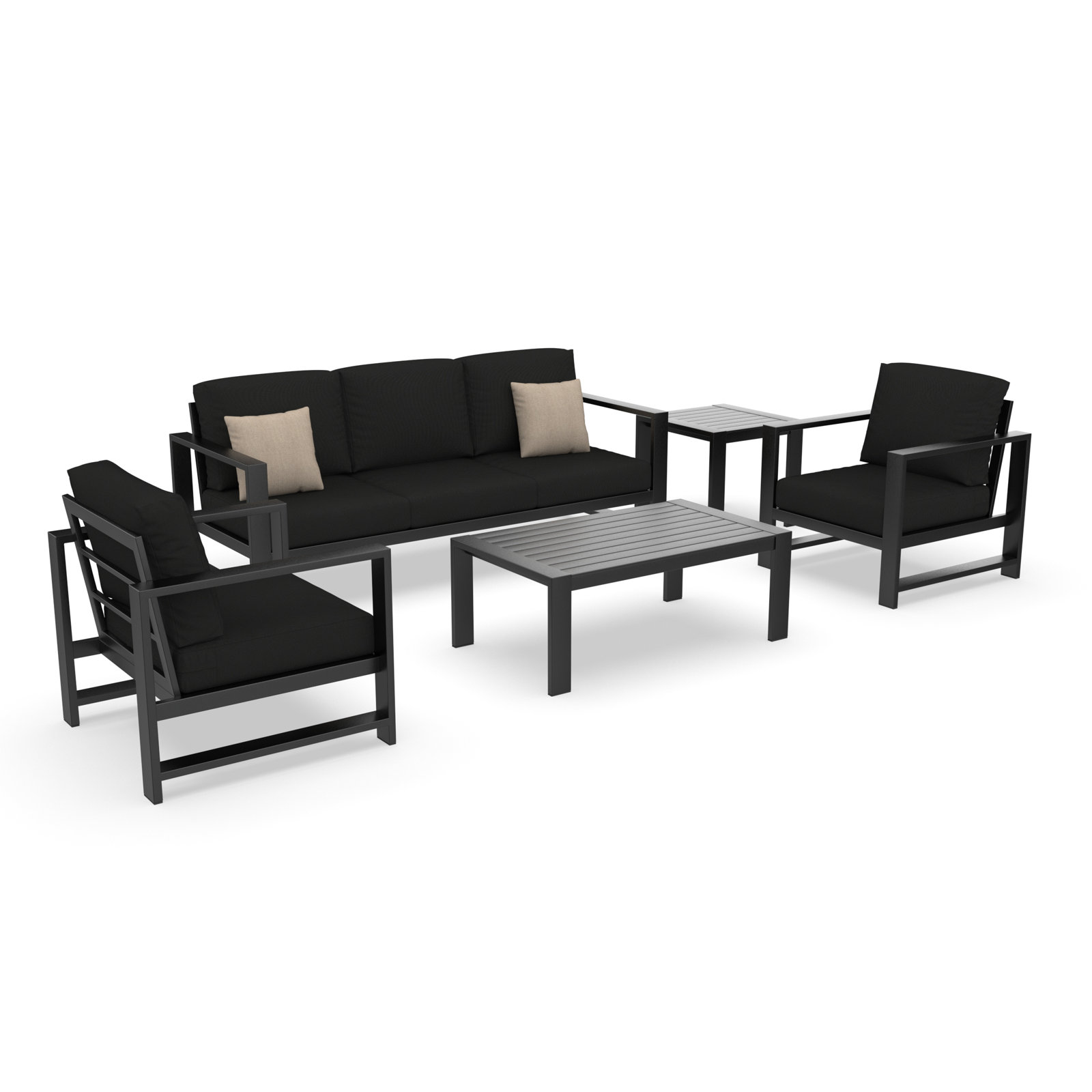 Dulcie 5-Person Sunbrella® Patio Seating Group, Canvas Black Sunbrella® Canvas