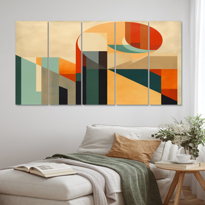 Full Moon Symphony Midcentury Abstract I - Modern Midcentury Wall Art Print - 5 Equal Panels