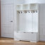 Arbre d'entrée 5 en 1 avec banc, rangement pour chaussures et 3 armoires ouvertes, design campagnard pour le couloir et le salon