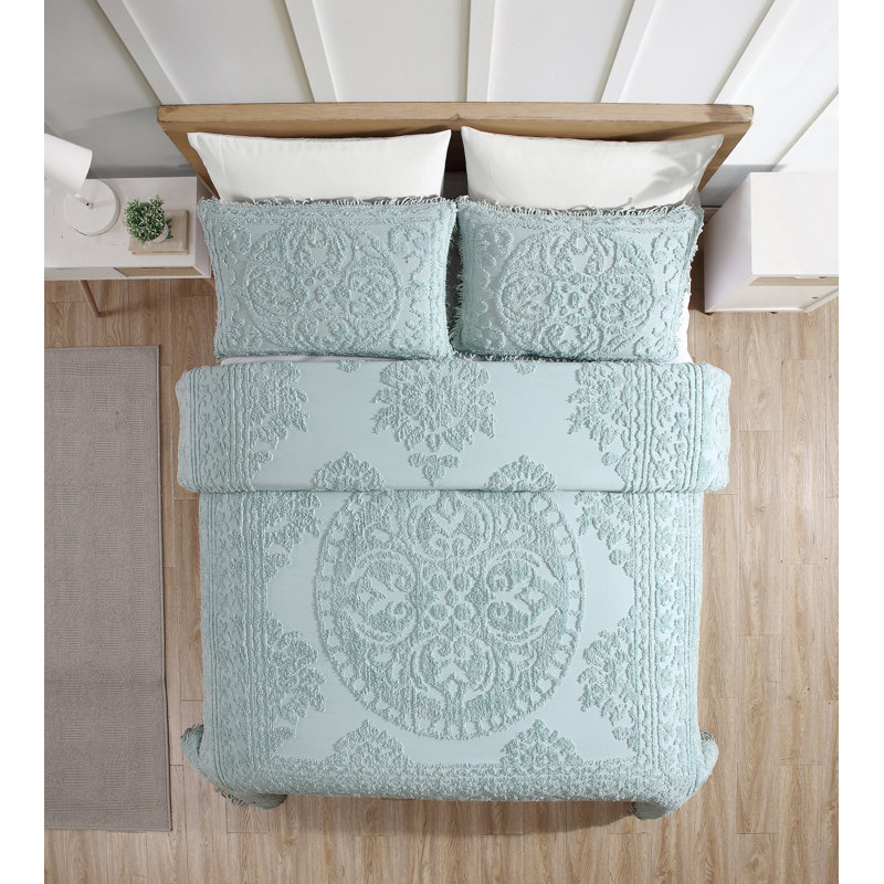 Medallion Cotton Farmhouse / Country Quilt, Twin, Blue