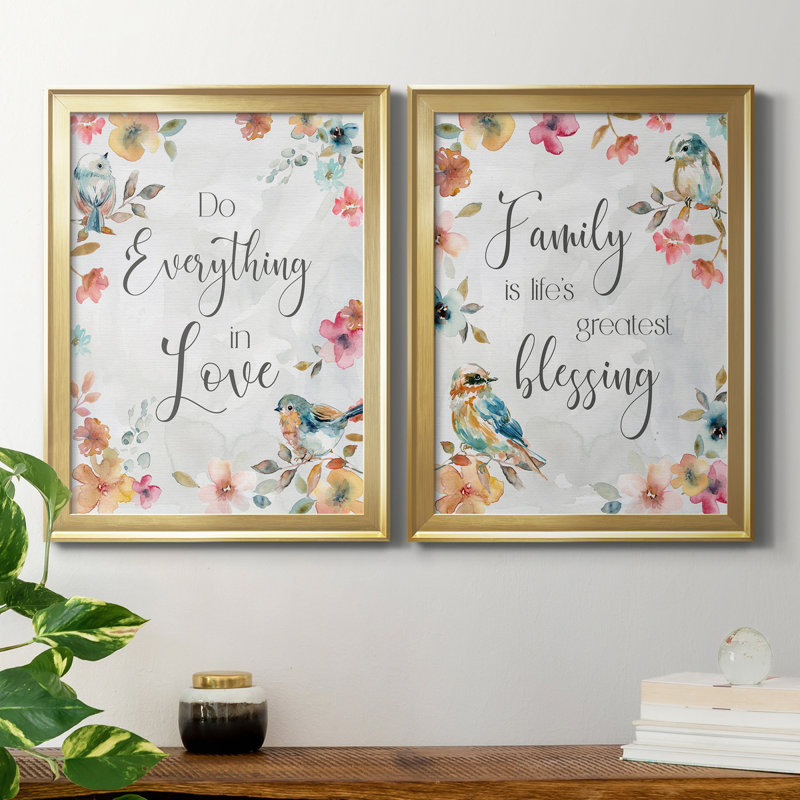 " Spring Bird Love " 2 Piece Art Color Photography Painting, 22.5" H x 61" W x 1.5" D, Gold Framed Canvas