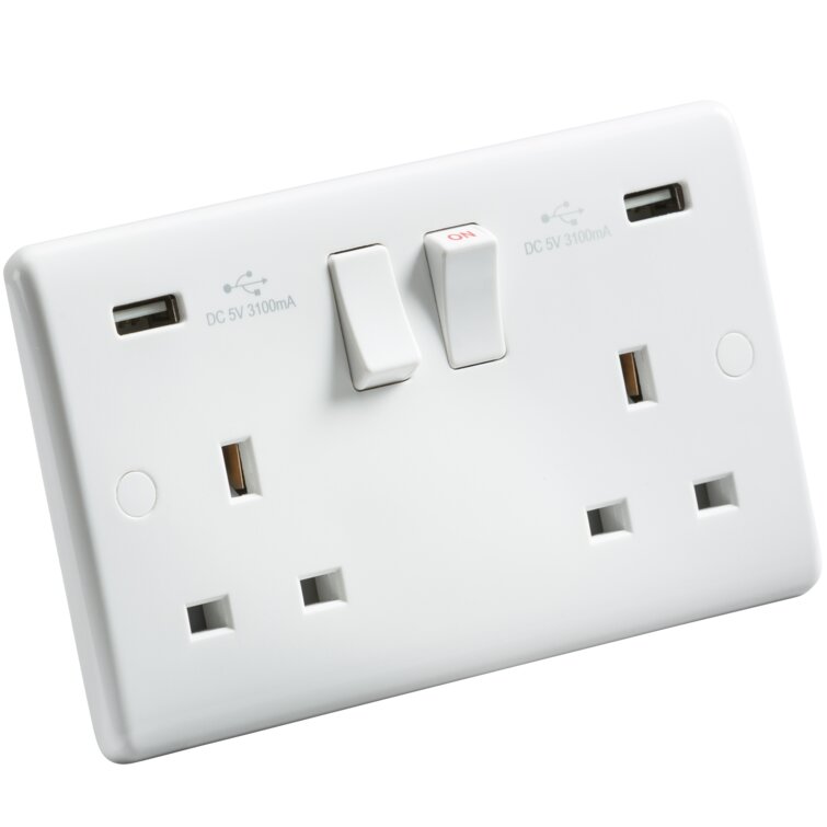 13A 2G SP Switched Socket with Dual USB A+A (5V DC 3.1A shared)