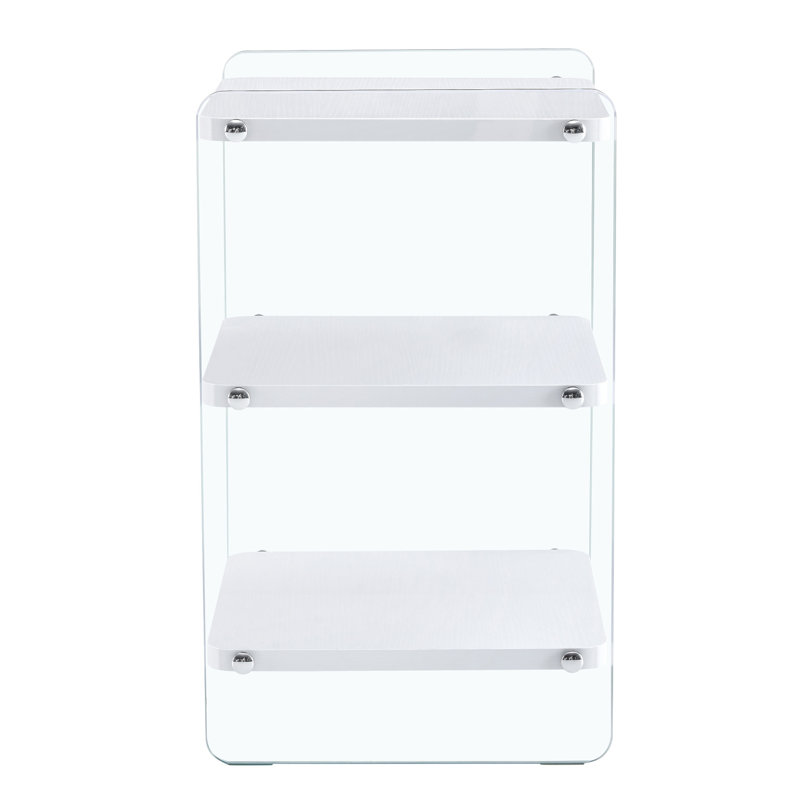 Three Levels Of Bedside Tables. The Board Surface Is MDF, With Grain Stickers, And Both Sides Are Transparent Tempered Glass. The Design Is Simple And Generous, With Storage Function