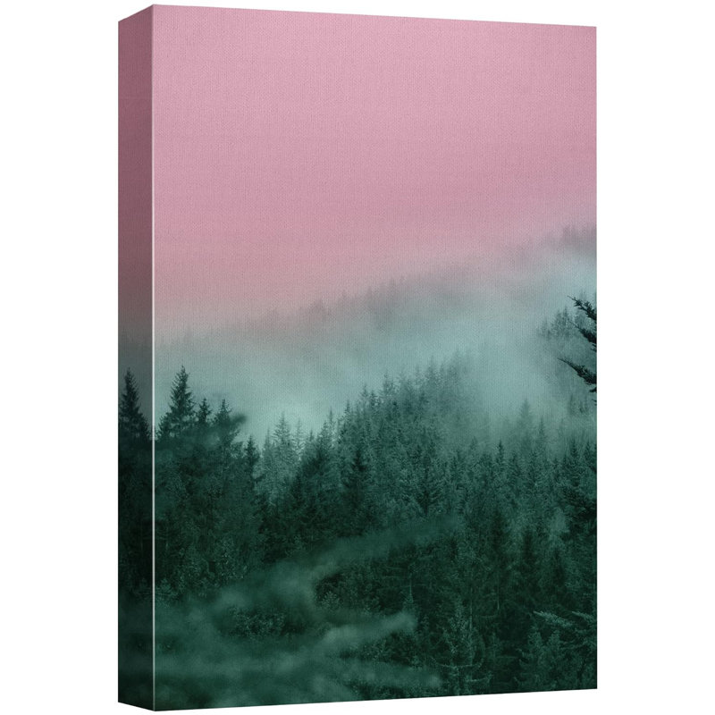 «Duotone Pink Green Mountain» sur toile, H 24 po x l 16 po, Toile tendue