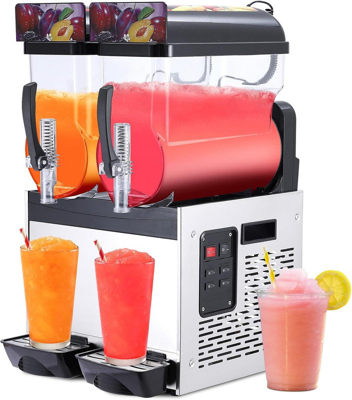 Machine à barbe à glaçons commerciale à double réservoir - 15 L x 2/8 Gal, machine à boissons glacées et margarita avec auto-nettoyage, pour les cafés et les fêtes