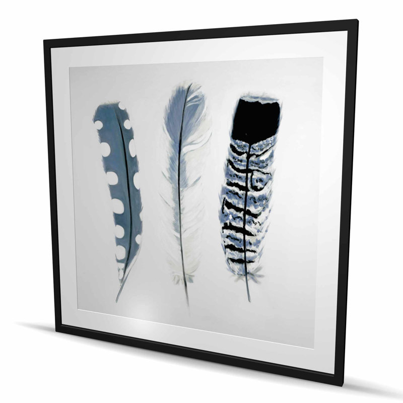 Délicates plumes bleues - imprimé mat blanc encadré pour la décoration