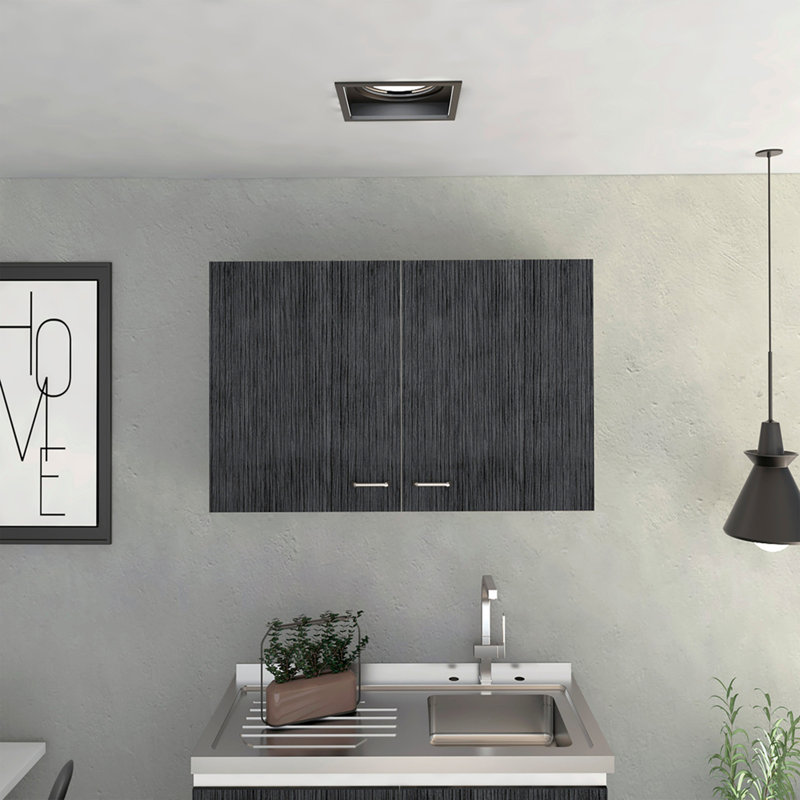 Armoire murale H 19 po, deux portes, deux tablettes internes, chêne blanc / fumé, White/Smoked oak