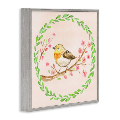 Spring Wreaths Bird Framed Giclee, design by Elena Fay