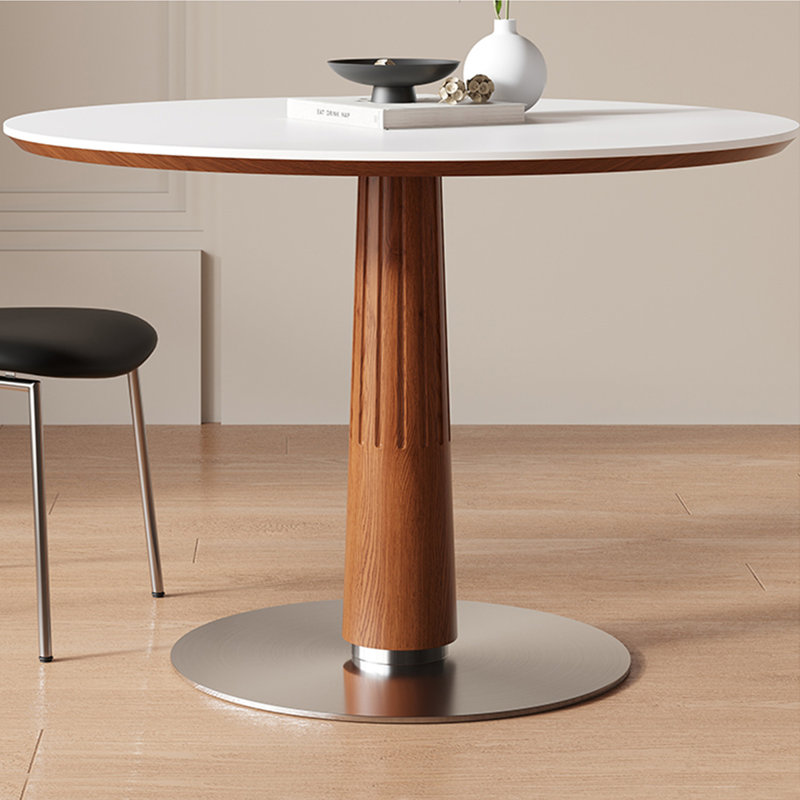 White Round Sintered Stone Dining table, 29.53"H x 31.5"L x 31.5"W, White