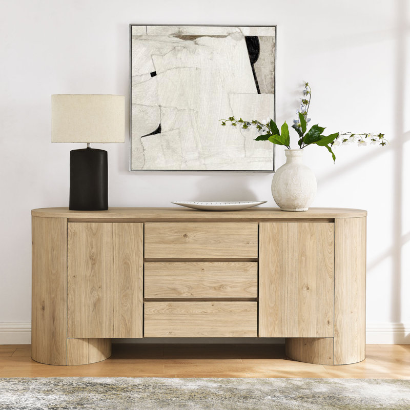 Duval 71" Rounded Sideboard Storage Cabinet, Hickory Frost