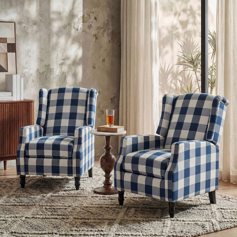 Fauteuil inclinable manuel de 27 po de largeur Sobotka, Bleu marine à carreaux
