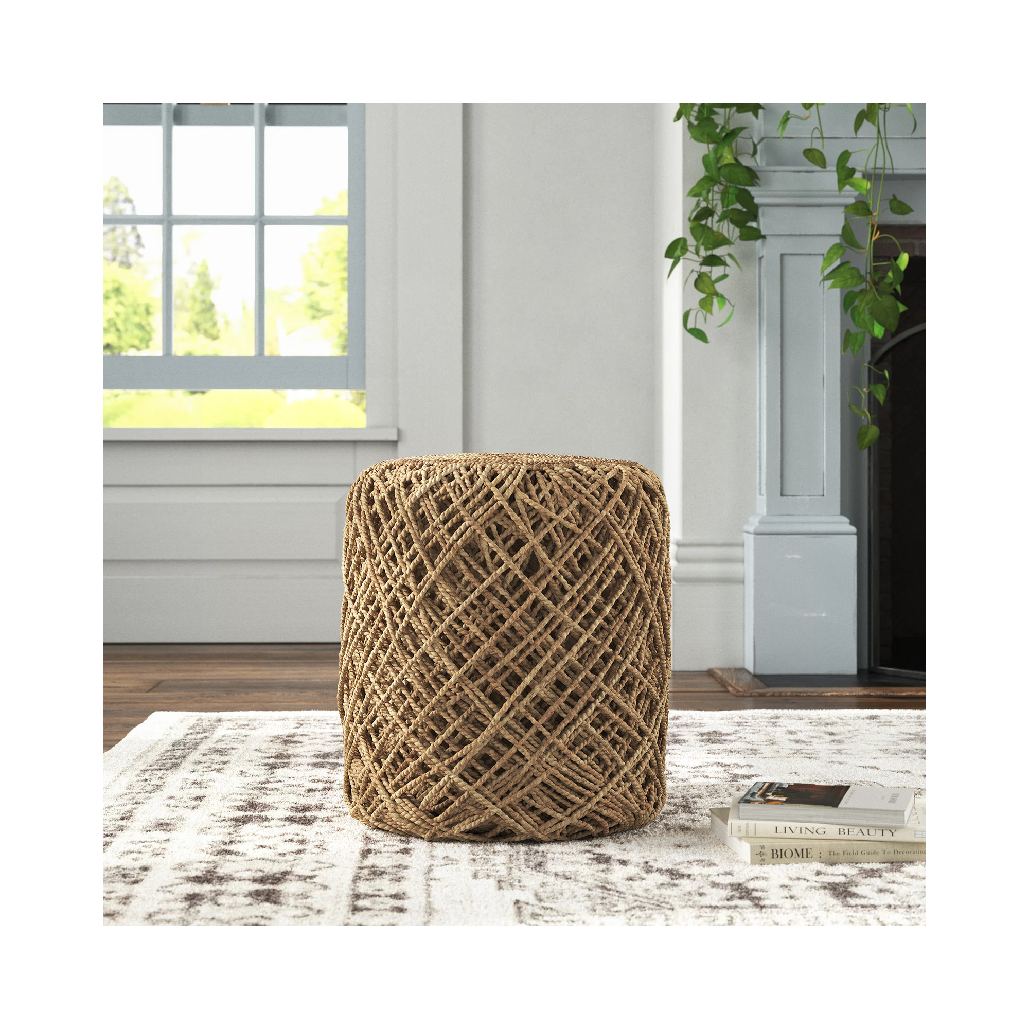 Rudolph Upholstered Pouf, Light Brown