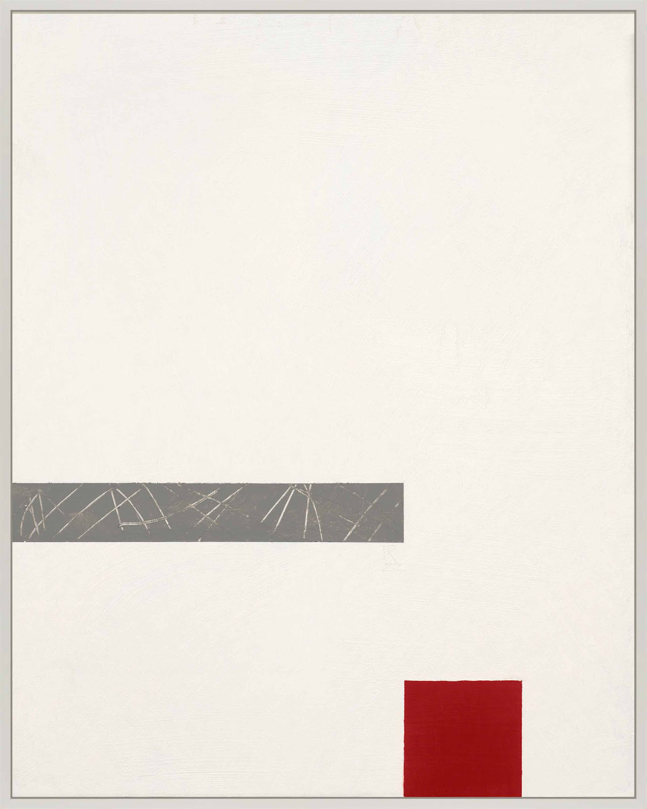 Tempo With Red 3 by Robert Kamnatnik, 25" H x 20" W x 1.38" D, White Framed Canvas