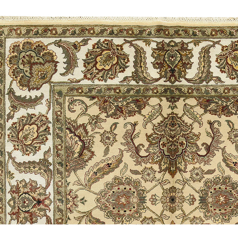 Tapis carré doré et ivoire de haute qualité noué à la main