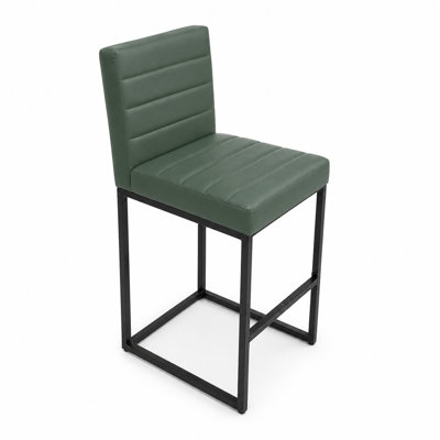 Ensemble de 4 tabourets de comptoir contemporains en cuir de polyuréthane avec dossier de soutien, repose-pieds à coussin épais et base en métal pour îlot de cuisine, salle à manger, bar, salle à manger et café