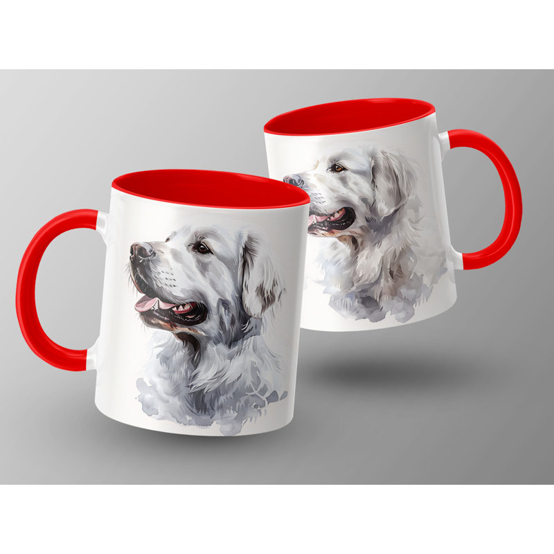 Artistic Golden Retriever Design 11oz Coffee Mug, Red, 3