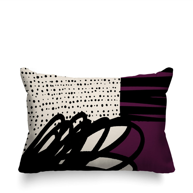 Oreiller rectangulaire réversible intérieur / extérieur Jofre, H 18 po x l 25 po, Mauve / noir / blanc cassé