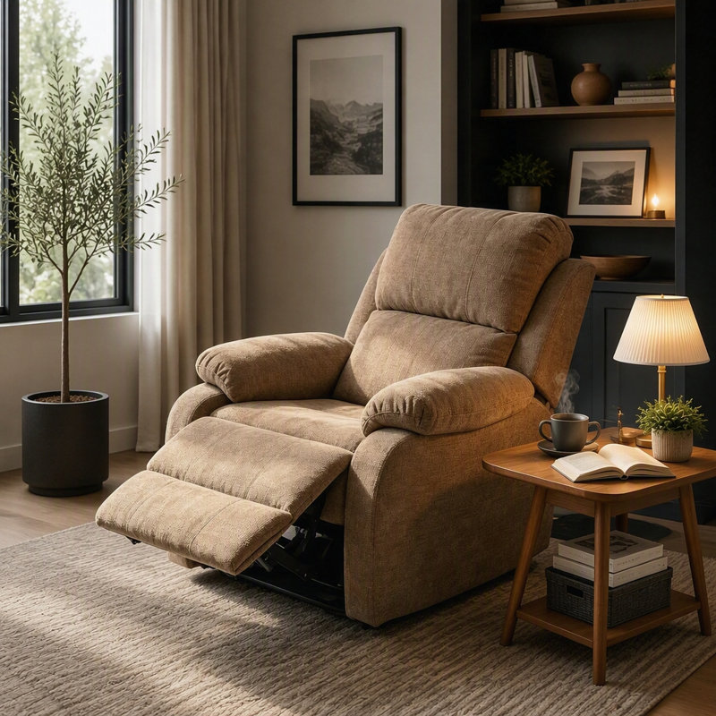 Fauteuil inclinable manuel avec angle réglable de 110 ° à 170 °, capacité de 400 lb, tissu chenille