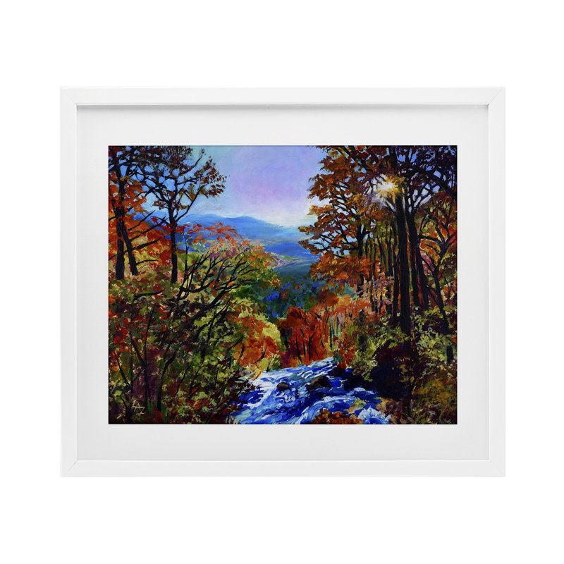 «Mountain Top Mosaic», reproduction sous verre encadrée par Lee Ann Zirbes, H 17 po x l 21 po, Cadre blanc côtier