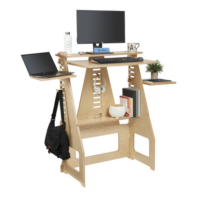 ECR4Kids Maker's Puzzle Sit or Stand Desk, Adjustable Height Desk, Natural