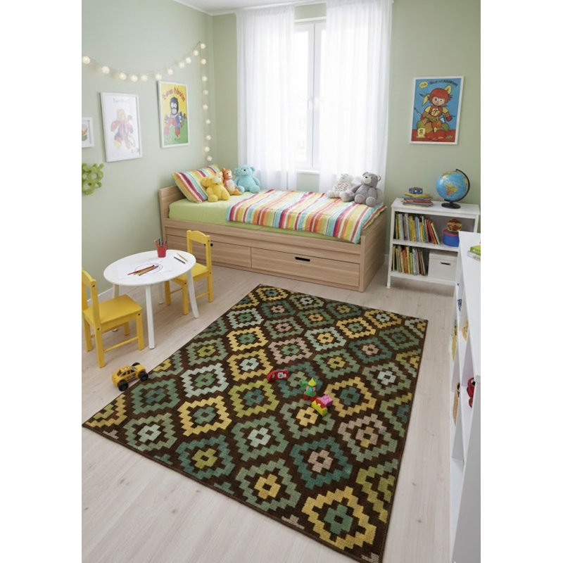 Tapis multicolore multicolore 5 pi x 8 pi fabriqué à la machine