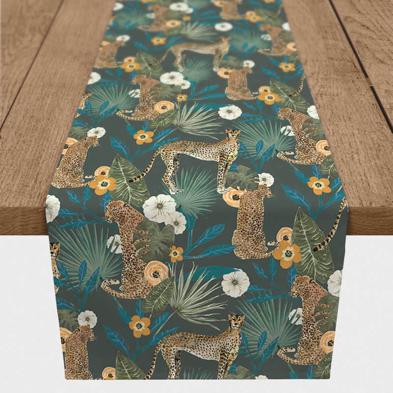 Floral Cotton Blend Table Runner, Green, 90" L x 16" W