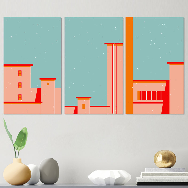 Ensemble de 3 pièces d'art moderne rétro Mid-Century, H 20 po x l 36 po