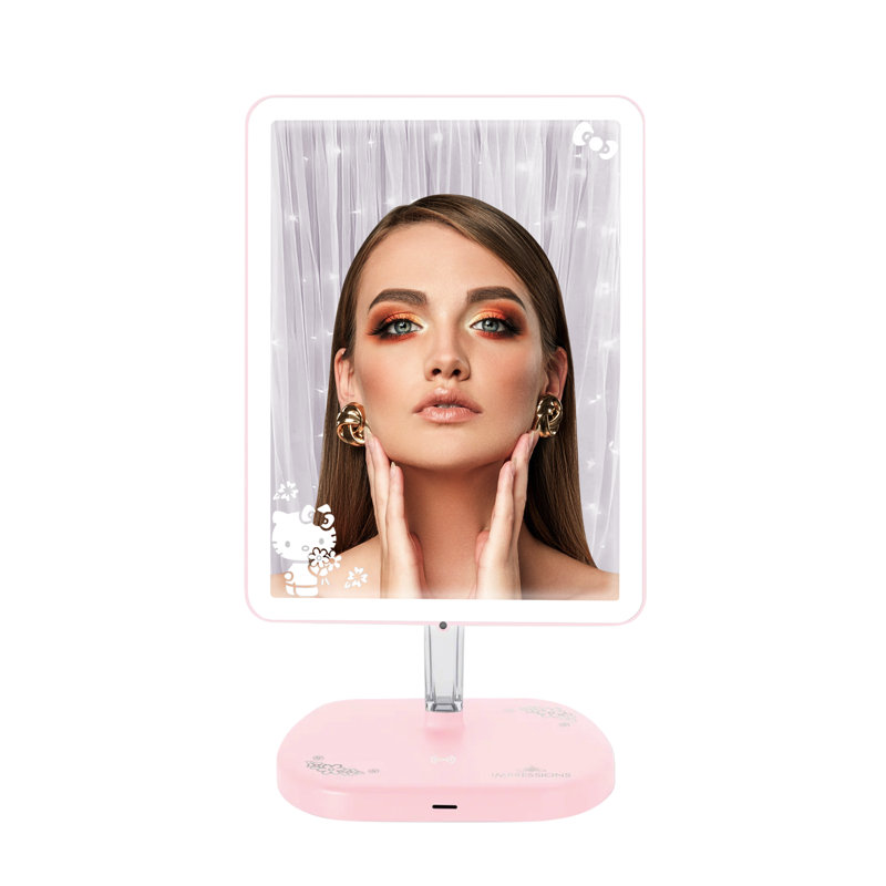 Hello Kitty Touch Pro Cute LED Makeup Mirror 2.0 for Dorm Room Decor, QI Charging Base to Phone