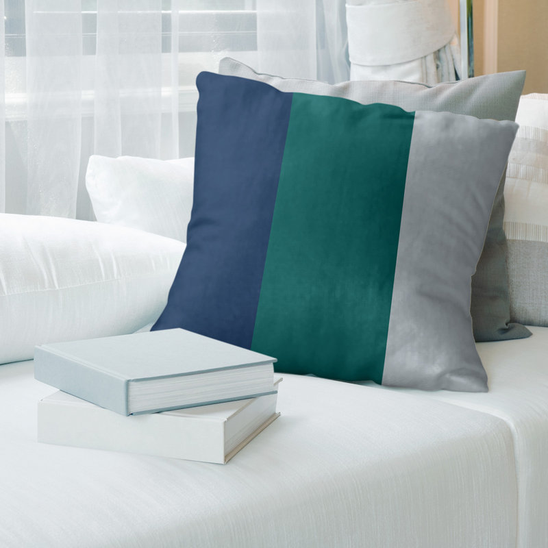 Reversible Pillow Cover, 26" x 26", Navy Blue/Green/Silver