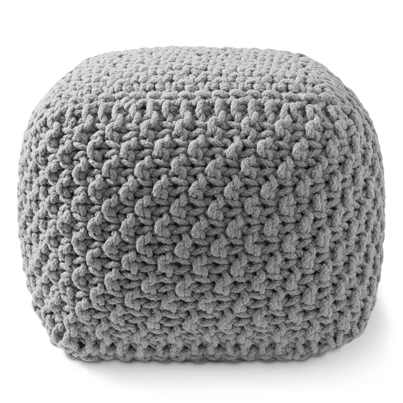Casafield Square Pouf Ottoman, Cotton Knit Upholstered Footrest - Light Gray, Light Gray