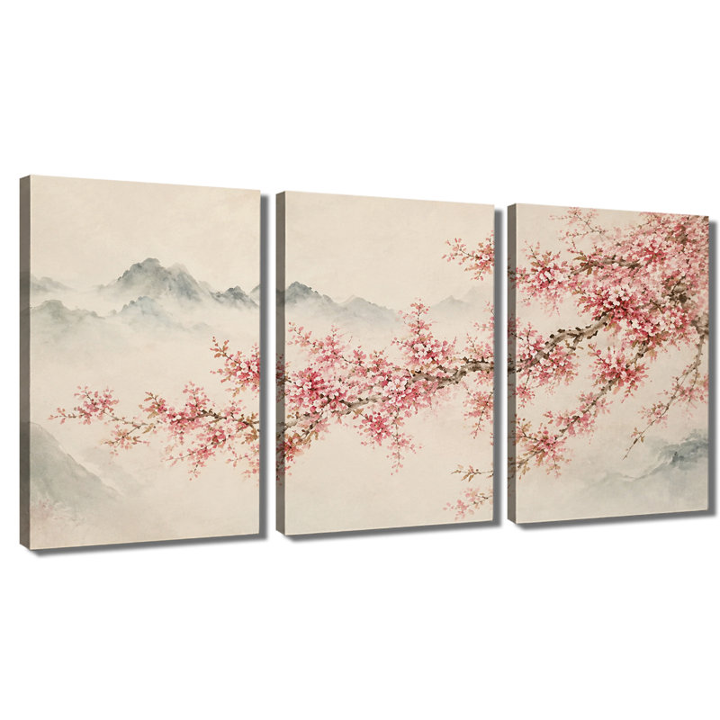 3 panneaux muraux, impression sur toile Cherry Blossom, 12*18inch*3