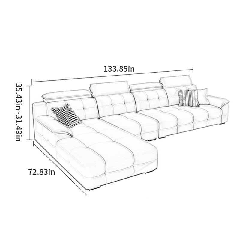Canapé de luxe italien, 4, H 35,43 po x l 133,85 po x P 72,83 po