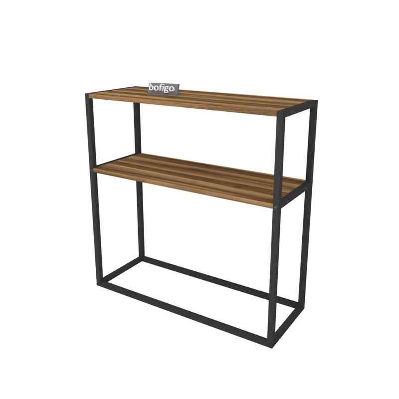 Aigar 90cm Solid Wood Top Console Table, Burnt Oak/Black