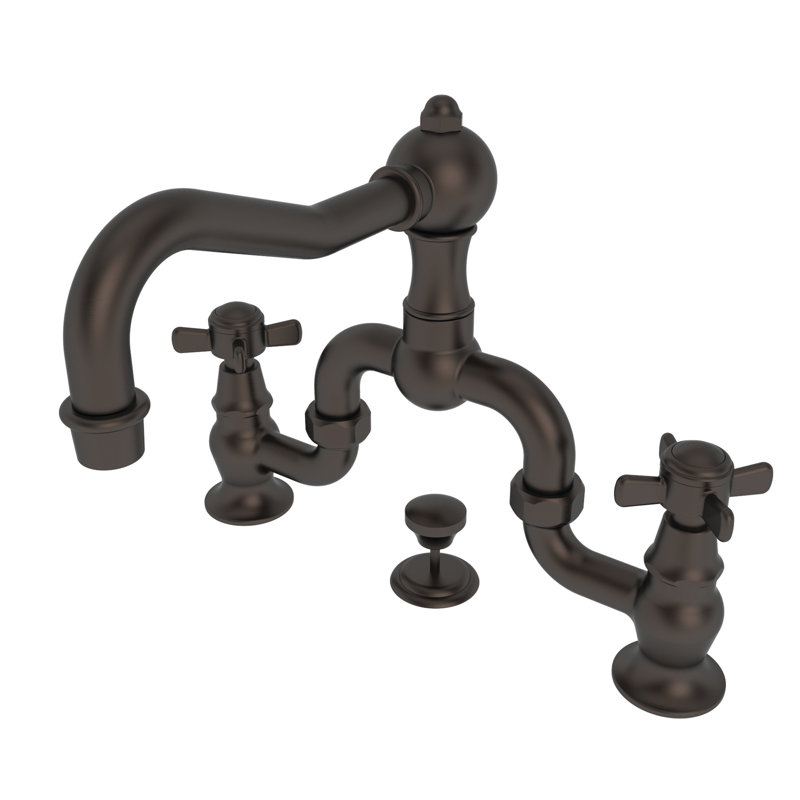Chesterfield Bathroom Bridge Faucet with Drain Assembly, Forever Brass (PVD), Bridge