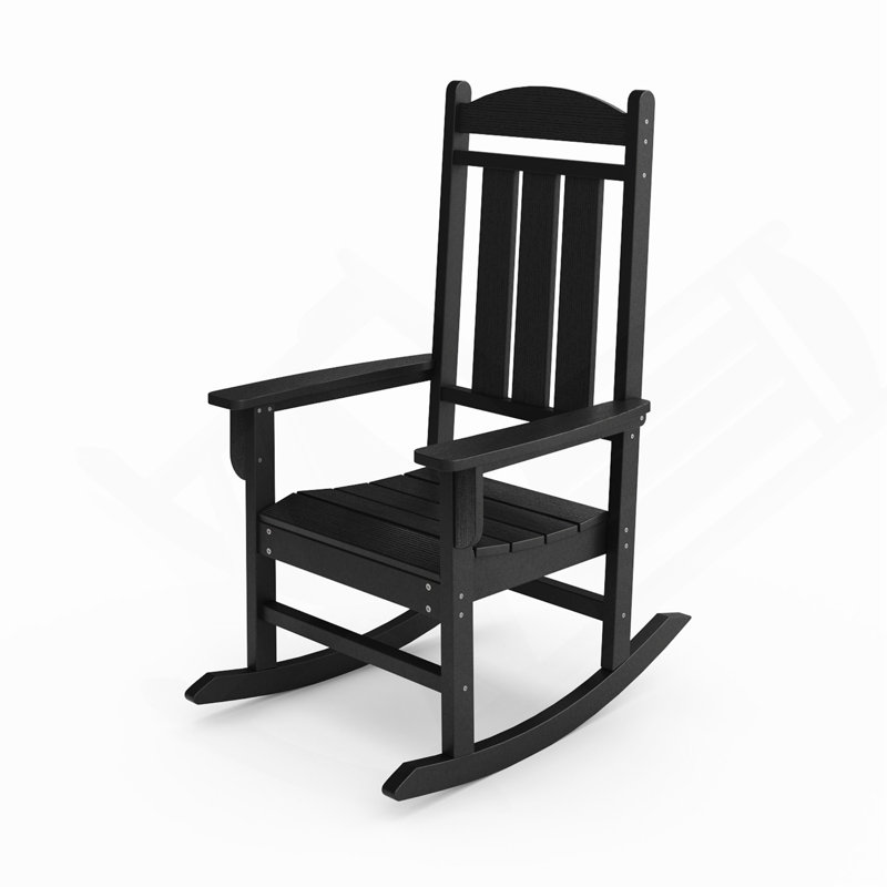 Black Traditional Porch Rocker – Classic Hdpe Poly Lumber For Porch, Patio, and Garden Comfort, Black