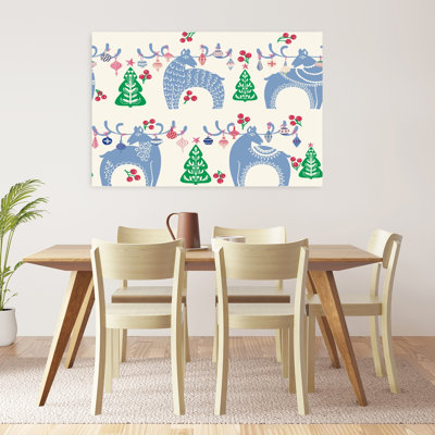Reproduction d'art mural paysage scandinave de renne de Noël scandinave rétro fantaisiste