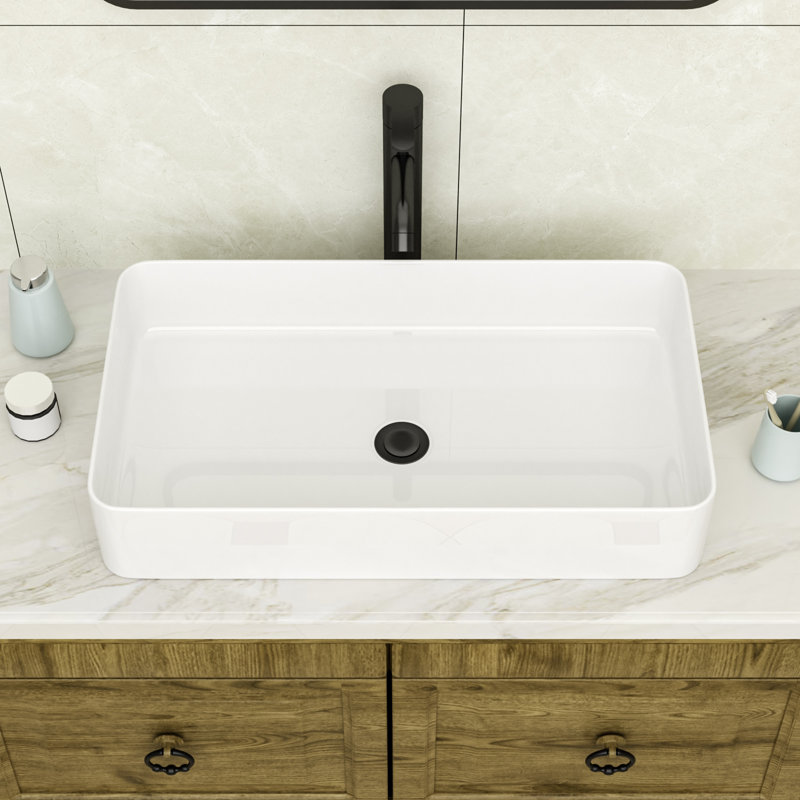 24" L x 13.5" W Rectangular Vessel Sink Rectangular Ceramic Bathroom Sink Above Counter Vessel Sink, White