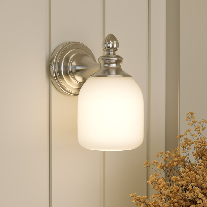 Éclairage de meuble-lavabo à intensité variable avec abat-jour en verre givré, Nickel brossé, 1
