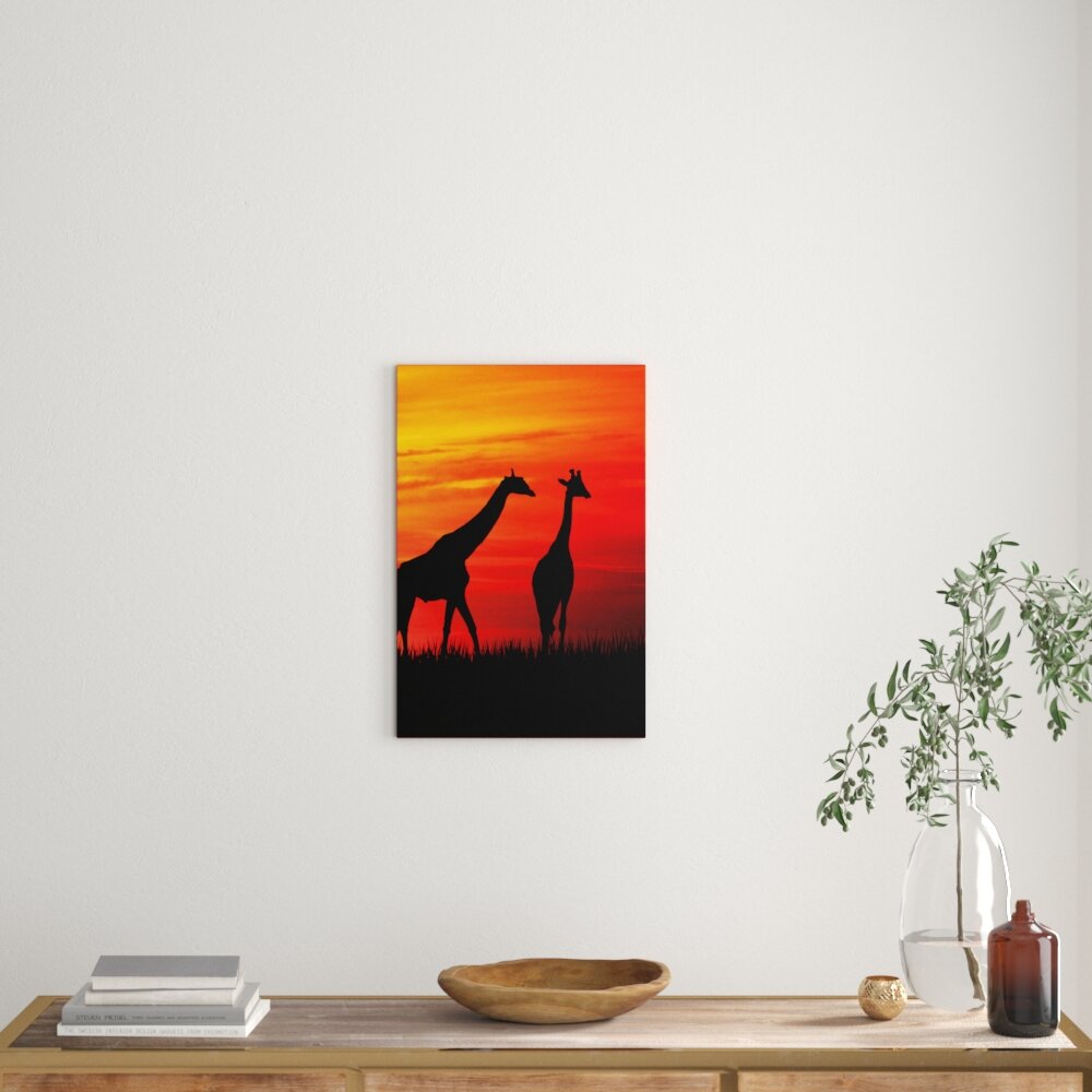 Leinwandbild Afrika Giraffen im Sonnenuntergang, Fotodruck