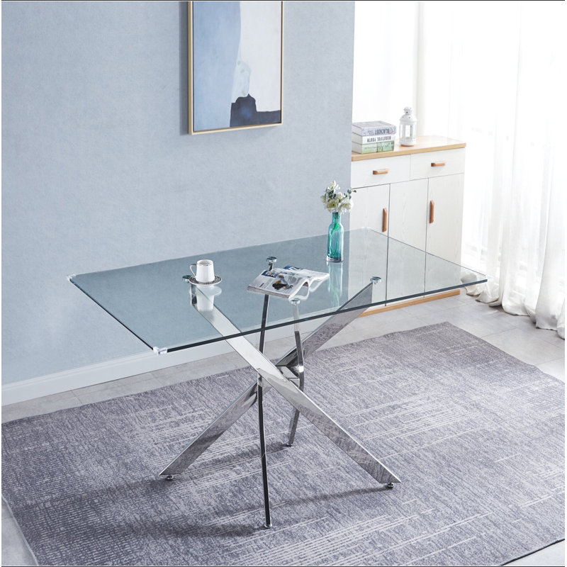 Table de salle à manger rectangulaire en verre trempé, design d'intérieur moderne, pour 6 personnes