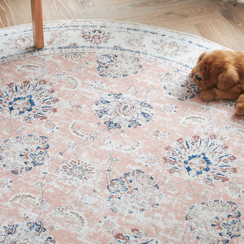 Rgfairy Chenille Mashine Washable Oriental Indoor Arae Rug with Non-Slip Backing for Bedroom Living Room , Round 5'