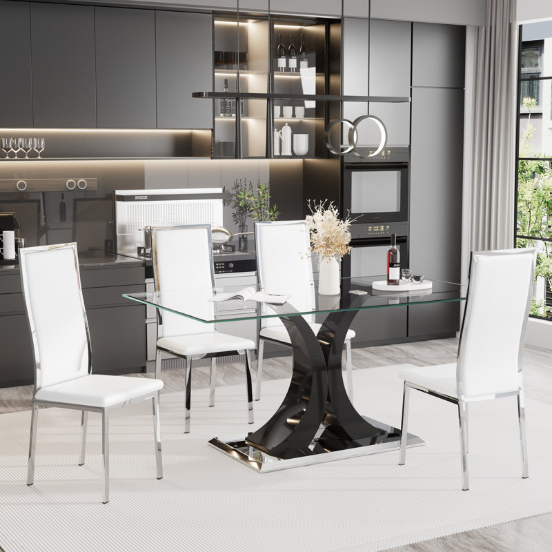 Ensemble de salle à manger moderne, Blanc, 5