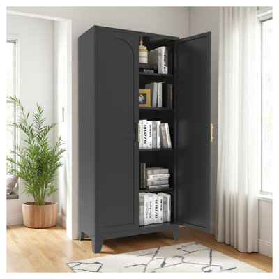 Armoire de rangement en métal 71 po avec tablettes réglables, armoire en acier à 2 portes pour la chambre à coucher, la cuisine et le salon - solution de rangement noire peu encombrante