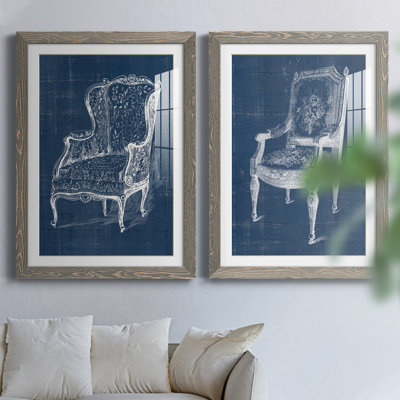 Antique Chair Blueprint III - ensemble de 2 impressions encadrées